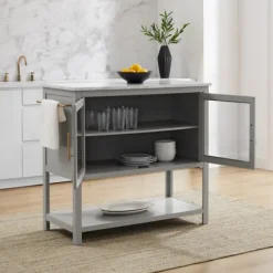 Kitchen Islands & Bar Carts-Kirkland's Home And White Marble Top Kitchen Island Gray