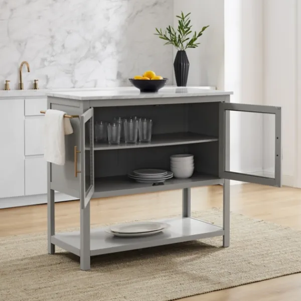 Kitchen Islands & Bar Carts-Kirkland's Home And White Marble Top Kitchen Island Gray