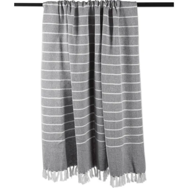 Blankets & Throws-Kirkland's Home And White Thin Stripe Throw Gray