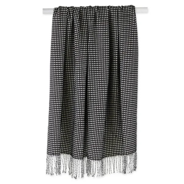 Blankets & Throws-Kirkland's Home And White Waffle Knit Fringe Throw Black