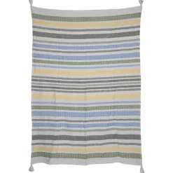 Blankets & Throws-Kirkland's Home And Yellow Stripe Throw Blanket Blue