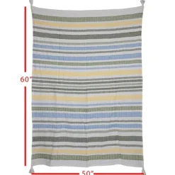 Blankets & Throws-Kirkland's Home And Yellow Stripe Throw Blanket Blue