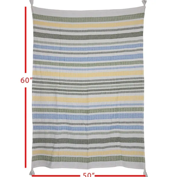 Blankets & Throws-Kirkland's Home And Yellow Stripe Throw Blanket Blue