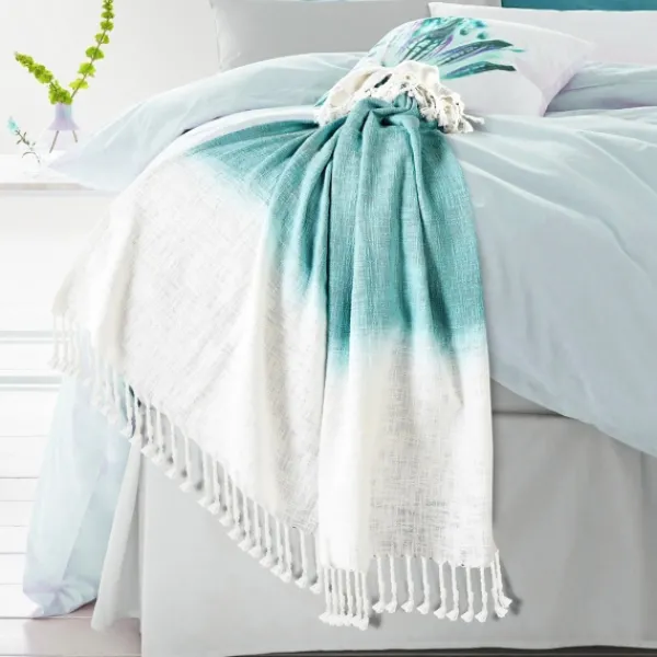 Blankets & Throws-Kirkland's Home Angel Blue Shibori Slab Fringe Throw Blue/White