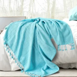 Blankets & Throws-Kirkland's Home Angel Checkered Weave Fringe Throw Blue