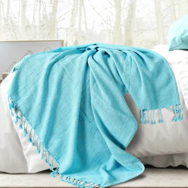 Blankets & Throws-Kirkland's Home Angel Checkered Weave Fringe Throw Blue