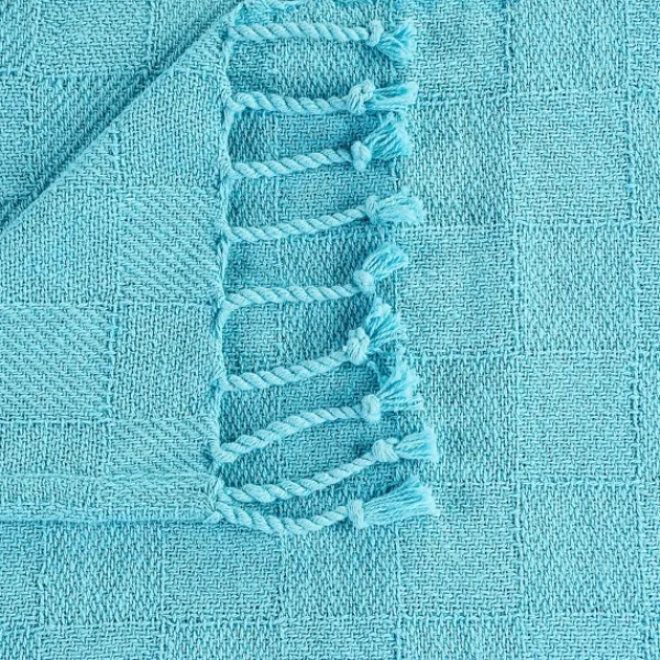 Blankets & Throws-Kirkland's Home Angel Checkered Weave Fringe Throw Blue
