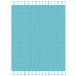 Blankets & Throws-Kirkland's Home Angel Checkered Weave Fringe Throw Blue
