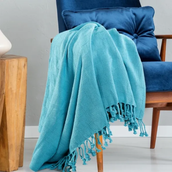 Blankets & Throws-Kirkland's Home Angel Checkered Weave Fringe Throw Blue