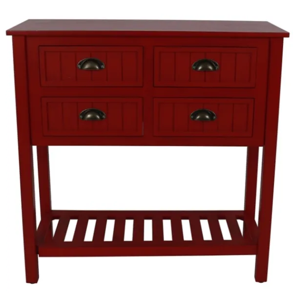 Console Tables-Kirkland's Home Antique Beadboard 4-Drawer Console Table Red