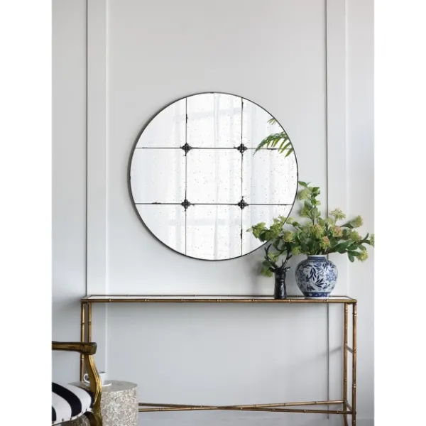 Decorative Mirrors-Kirkland's Home Antique Black Floral Panel Round Mirror