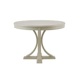 Dining Tables-Kirkland's Home Antique Cream Wood Pedestal Round Dining Table