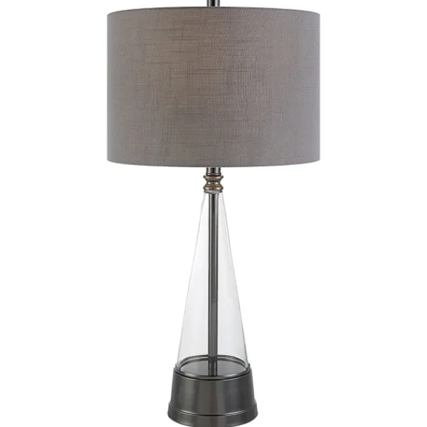Table Lamps-Kirkland's Home Antique Dark Nickel Cone Base Table Lamp Gray