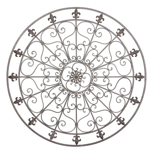 Wall Plaques-Kirkland's Home Antique Fleur-De-Lis Medallion Metal Wall Plaque Black