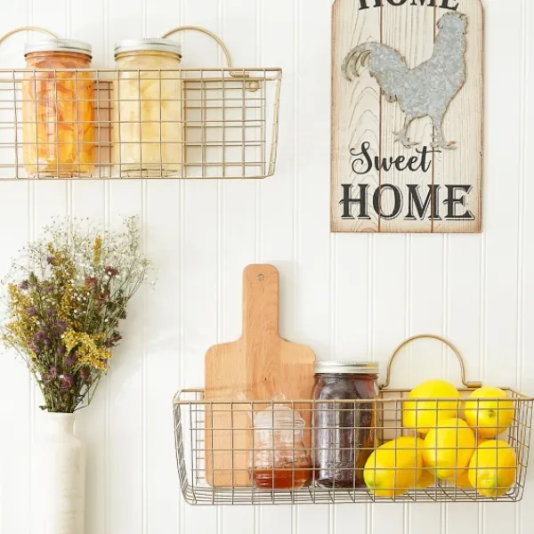 Wall Storage-Kirkland's Home Antique Gold 2-Pc. Long Wire Basket Set, 17 In.