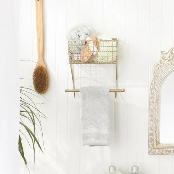 Wall Storage-Kirkland's Home Antique Gold Wire Basket Towel Rack