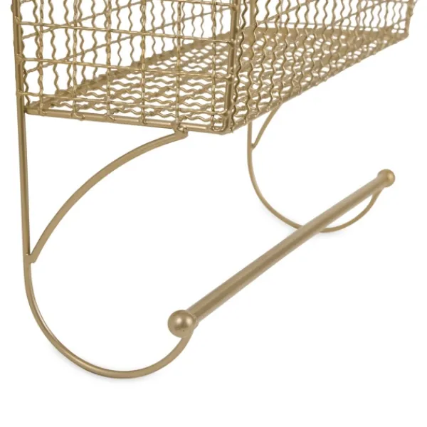 Wall Storage-Kirkland's Home Antique Gold Wire Basket Towel Rack, 17 In.
