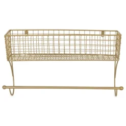 Wall Storage-Kirkland's Home Antique Gold Wire Basket Towel Rack, 17 In.