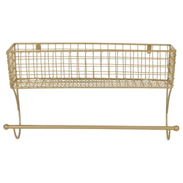 Wall Storage-Kirkland's Home Antique Gold Wire Basket Towel Rack, 17 In.