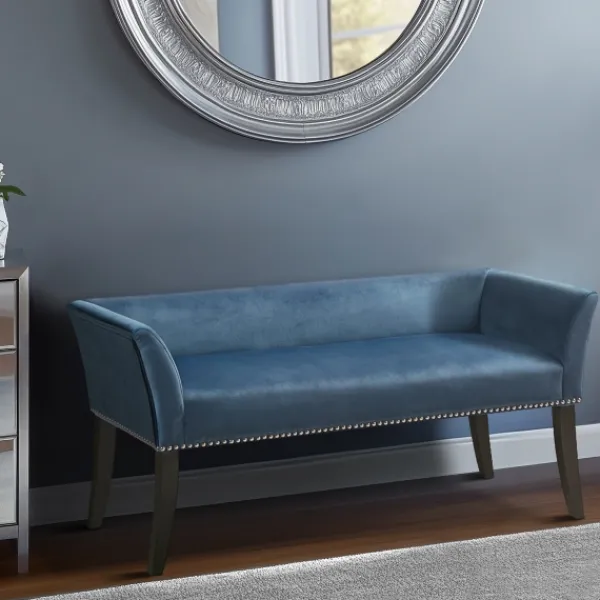 Benches & Ottomans-Kirkland's Home Antique Sapphire Low Back Upholstered Bench Blue