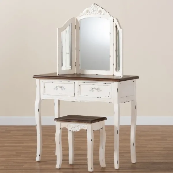 Armoires-Kirkland's Home Antique White And Walnut 2-Pc. Vanity Set