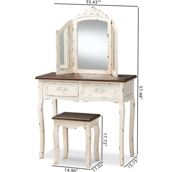 Armoires-Kirkland's Home Antique White And Walnut 2-Pc. Vanity Set