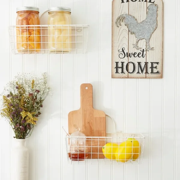 Wall Storage-Kirkland's Home Antique White 2-Pc. Long Wire Basket Set, 11 In.