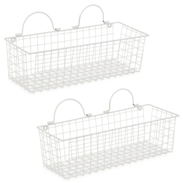 Wall Storage-Kirkland's Home Antique White 2-Pc. Long Wire Basket Set, 17 In.