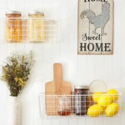 Wall Storage-Kirkland's Home Antique White 2-Pc. Long Wire Basket Set, 17 In.
