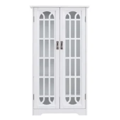 Cabinets & Sideboards-Kirkland's Home Antique White Tall Windowpane Cabinet