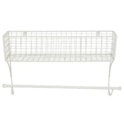 Wall Storage-Kirkland's Home Antique White Wire Basket Towel Rack, 17 In.