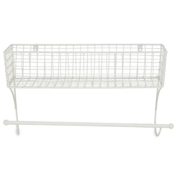 Wall Storage-Kirkland's Home Antique White Wire Basket Towel Rack, 17 In.