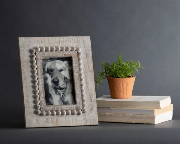 Picture Frames-Kirkland's Home Antique White Wood Beaded Picture Frame, 4X6