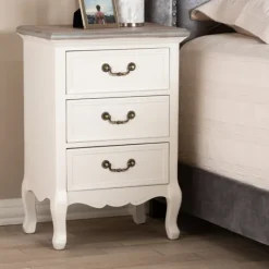 Nightstands-Kirkland's Home Antique Wooden 3-Drawer Nightstand White