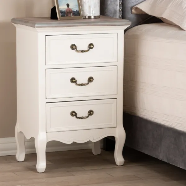 Nightstands-Kirkland's Home Antique Wooden 3-Drawer Nightstand White