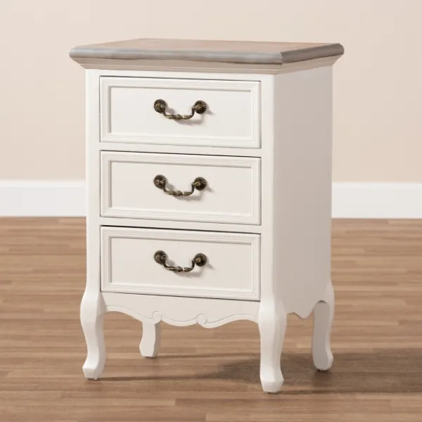 Nightstands-Kirkland's Home Antique Wooden 3-Drawer Nightstand White