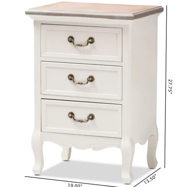 Nightstands-Kirkland's Home Antique Wooden 3-Drawer Nightstand White