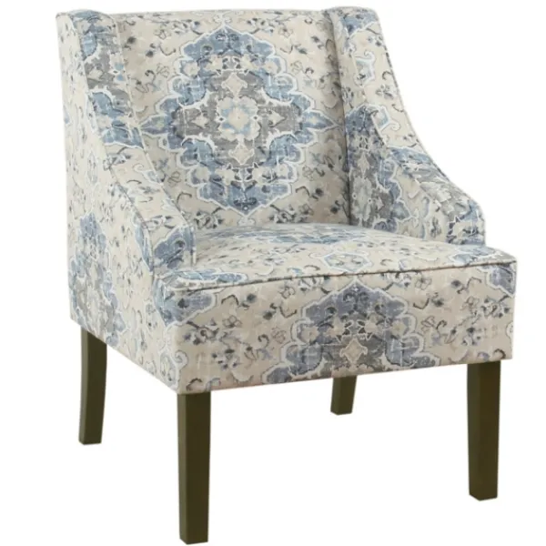 Accent Chairs-Kirkland's Home Antiqued Medallion Swoop Arm Accent Chair Blue