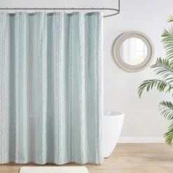 Shower Curtains-Kirkland's Home Aqua Cotton Jacquard Shower Curtain Blue