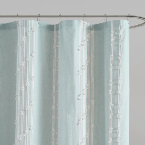 Shower Curtains-Kirkland's Home Aqua Cotton Jacquard Shower Curtain Blue