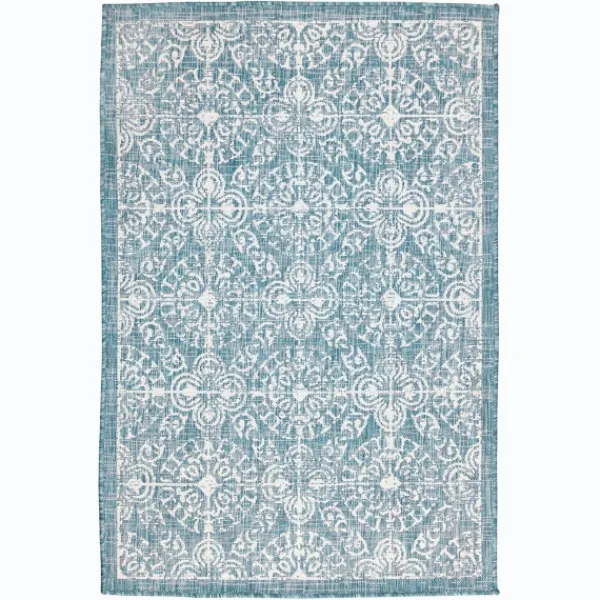 Outdoor Rugs-Kirkland's Home Aqua Embellished Indoor/Outdoor Area Rug, 3X4 Blue/White