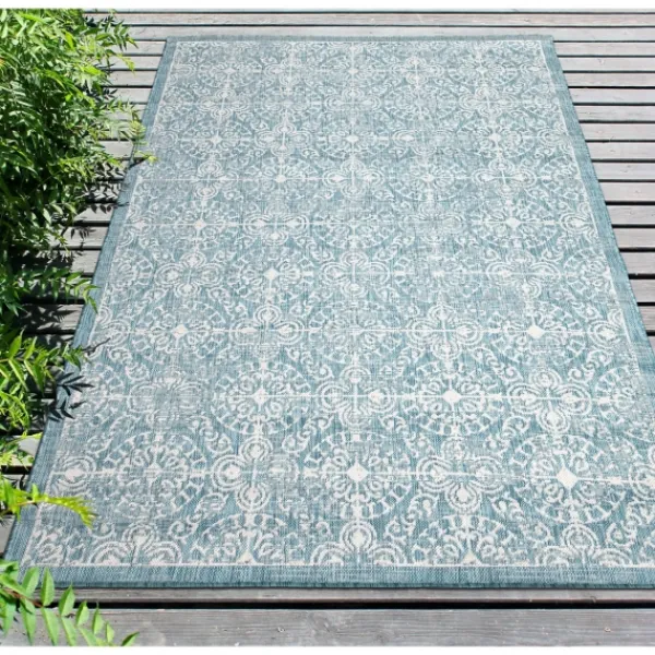 Outdoor Rugs-Kirkland's Home Aqua Embellished Indoor/Outdoor Area Rug, 3X4 Blue/White