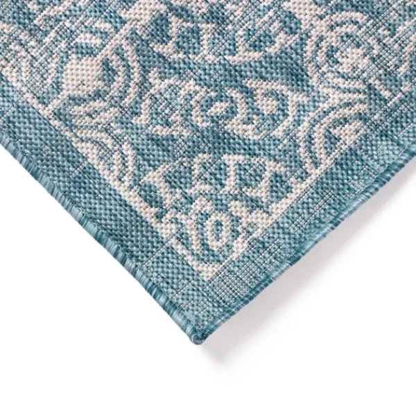 Outdoor Rugs-Kirkland's Home Aqua Embellished Indoor/Outdoor Area Rug, 3X4 Blue/White
