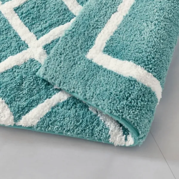 Bathroom Rugs-Kirkland's Home Aqua Geometric Pattern Reversible Bath Mat, 34 In Green/White