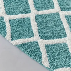 Bathroom Rugs-Kirkland's Home Aqua Geometric Pattern Reversible Bath Mat, 34 In Green/White
