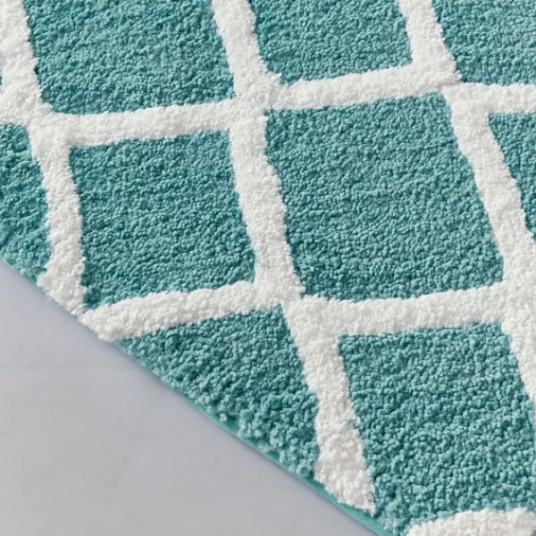 Bathroom Rugs-Kirkland's Home Aqua Geometric Pattern Reversible Bath Mat, 34 In Green/White