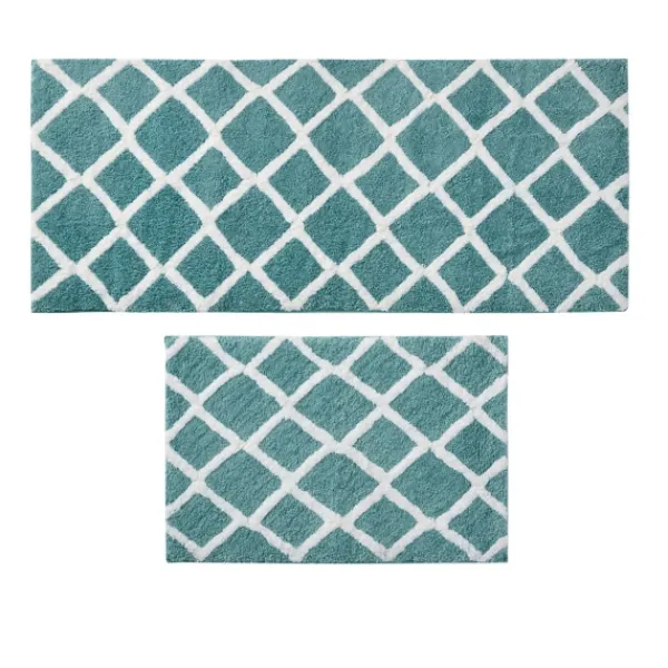 Bathroom Rugs-Kirkland's Home Aqua Geometric Pattern Reversible Bath Mat, 34 In Green/White