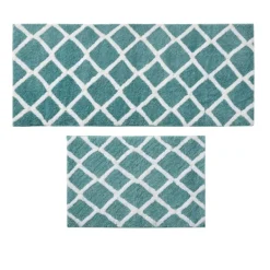 Bathroom Rugs-Kirkland's Home Aqua Geometric Pattern Reversible Bath Mat, 60 In Green/White