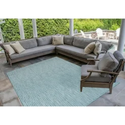 Outdoor Rugs-Kirkland's Home Aqua Intertwine Indoor/Outdoorr Area Rug, 6X9 Blue