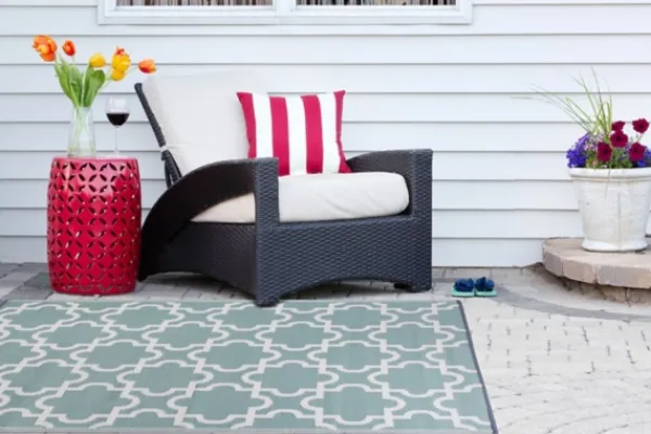 Outdoor Rugs-Kirkland's Home Aqua Moroccan Trellis Outdoor Area Rug, 4X6 Blue/White